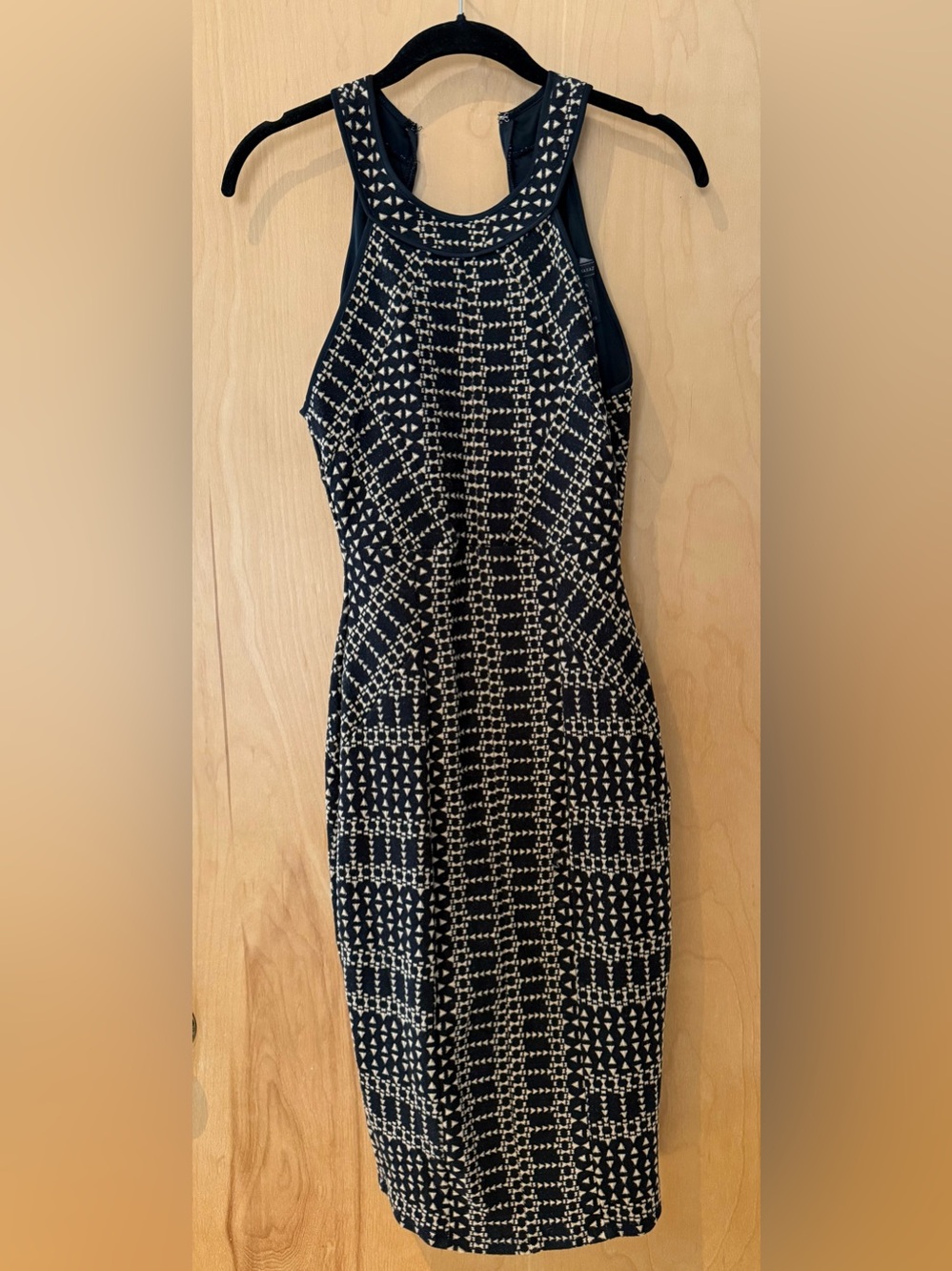 Topshop Black and Cream Beaded-Pattern Midi Dress